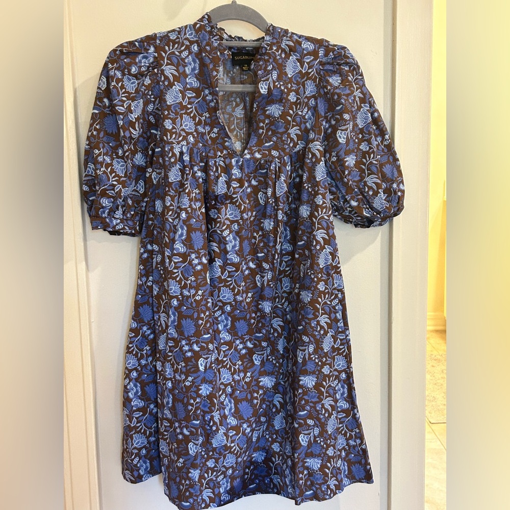 Floral Blue and Brown Dress